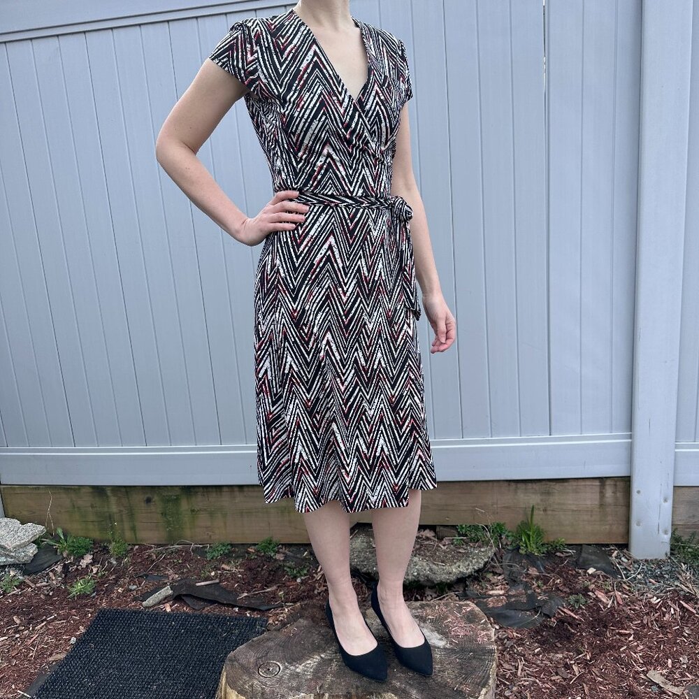 Basque Black White Red Chevron Wrap Dress